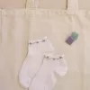 embroidered short socks, short socks with purple flowers, low-cuffed cotton socks, doll shoes socks, vintage socks, girlfriend gifts