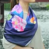 khăn lụa mặt trăng, khăn choàng lụa satin, khăn lụa in cao cấp, khăn bandana, khăn họa tiết nữ tính, khăn lụa màu tím