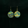 “Starry Night” Metal Earrings with Hand-Drawn Leather, Mysterious Colors, Famous Painting Earrings Collection, Van Gogh Pattern, Unique Gifts