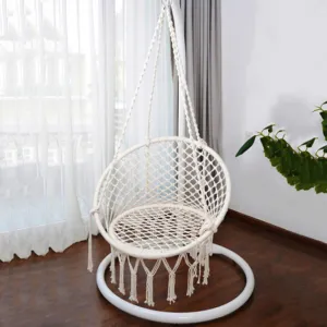 ghế ngồi xích đu đan sọc macrame, chế tác tỉ mỉ và chi tiết, độ bền cao, có thể để ngoài trời, sản phẩm thủ công, trang trí không gian sống