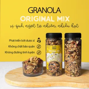 granola original mix happi oha, vị quế, ngọt tự nhiên, granola dinh dưỡng mix hạt, ngũ cốc ăn kiêng, đồ ăn vặt giữ dáng