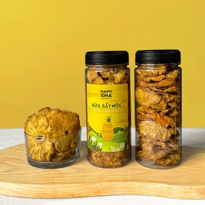 authentic dried pineapple - dứa sấy mộc happi oha, hoa quả sấy, trái cây sấy, dứa sấy không đường, dứa sấy ăn kiêng