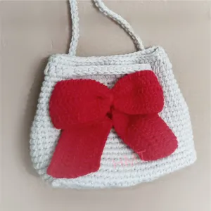 lovely bow crochet bag, handcrafted crochet, versatile drawstring design, durable, versatile strap, fashionable style