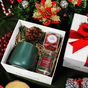 Hộp Quà "Warm Christmas" Phiên bản Màu Xanh Lá là món quà Noel hoàn hảo, mang đến không khí lễ hội rực rỡ với nến thơm dịu nhẹ, ly sứ tráng men tinh tế và những viên việt quất phủ socola ngọt ngào.