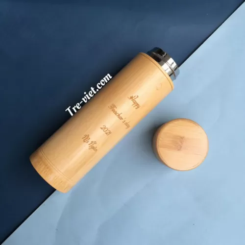 bamboo thermo flask, excellent heat retention, unique design, customizable with names and logos, eco-friendly, safe for health