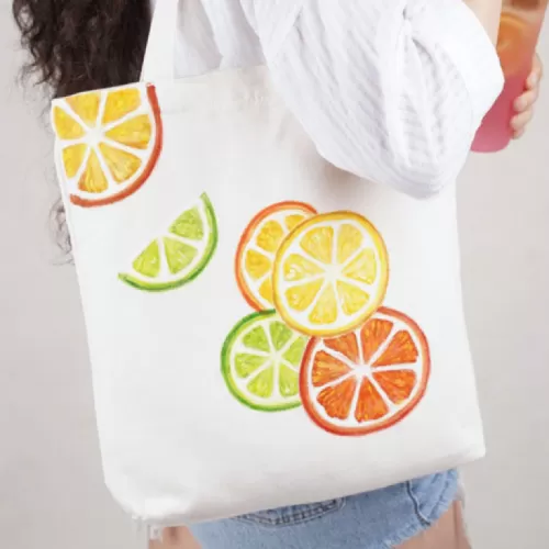 túi tote vẽ tay, trái cây, túi tote handmade họa tiết quả cam, chất vải dày dặn co giãn tốt, phụ kiện dạo phố, handmade, hanako shop, chus