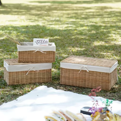 eco-friendly rattan basket, various size options, with lining and lid, classic style, handcrafted product