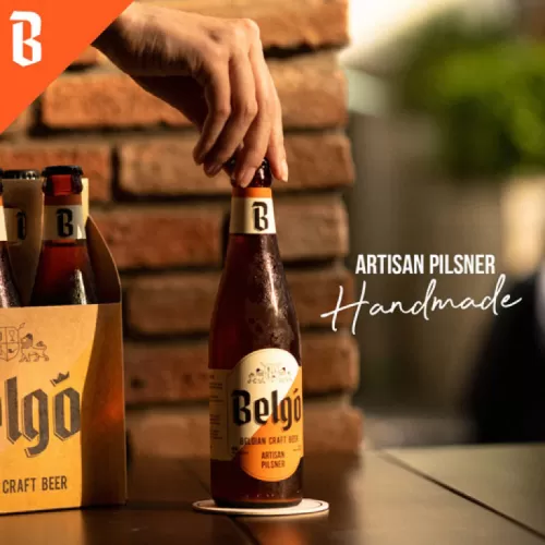 bia craft belgo artisan pilsner (21 ibu), dòng bia quốc dân, nồng độ cồn thấp, vị ngọt dịu, vị thơm mạch nha đặc trưng