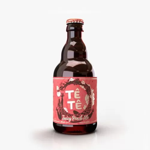 tê tê juicy peach ale craft beer, juicy ripe peach flavor, made from barley, wheat, and oats, uses noble hops from europe