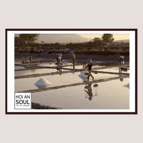 “salt field” photograph at hon khoi, the traditional salt-making occupation of vietnam, showcasing the beauty of labor of the farmers
