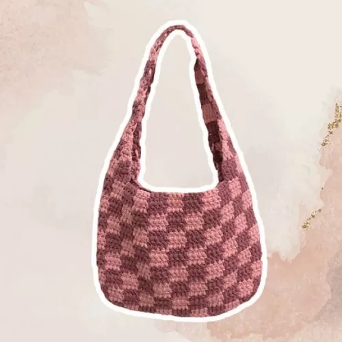 túi tote len caro hồng tím, thiết kế đơn giản, chỉn chu từng đường kim mũi chỉ, không bị giãn khi dùng lâu hay chứa nhiều đồ, thiết kế, crochet studio, chus