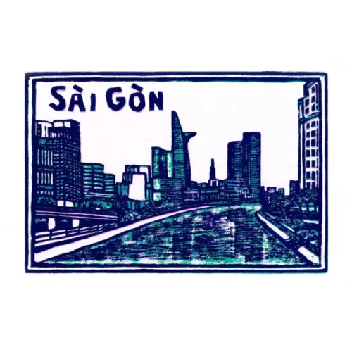 saigon river, small size, woodcut artprint, capturing the poetic beauty of the saigon river, artistic paintings