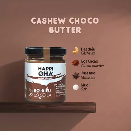 cashew chocolate butter - bơ điều socola 100g happi oha, happi oha, chus