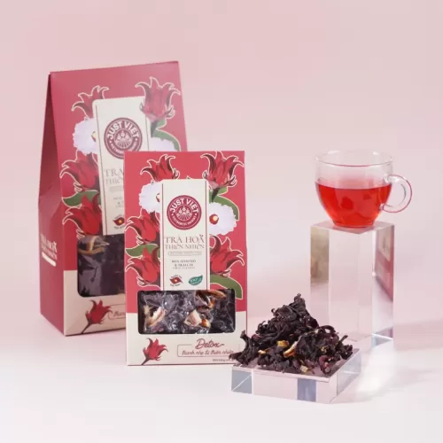 trà hoa atiso đỏ và trái cây, trà hoa thiên nhiên, just viet, chus