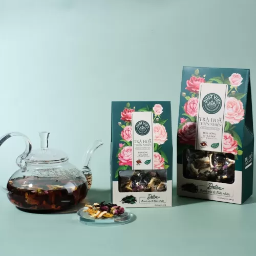 trà hoa hồng và trà đen, trà hoa thiên nhiên, just viet, chus