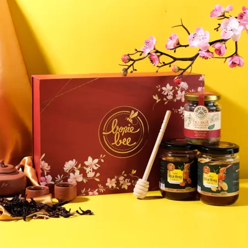 hộp quà sức khỏe cao cấp, mật ong cao cấp và trà hoa thiên nhiên, bonie bee, chus