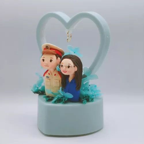 customized heart frame figurine with led light, elaborate design, safe clay material, made-to-order item, creative gift
