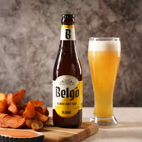 belgo blonde beer (19 ibu), traditional belgian beer, handcrafted, refreshing fruity taste, moderate bitterness, pleasant aroma