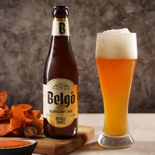 belgo royale tripel craft beer, originating from the middle ages, brewed according to ancient monk standards, fruity flavor, easy to drink
