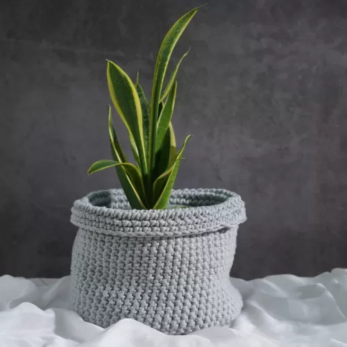 gray crochet cotton basket, handmade basket, sturdy cotton fiber, holding plant pots, durable and beautiful, long-term use