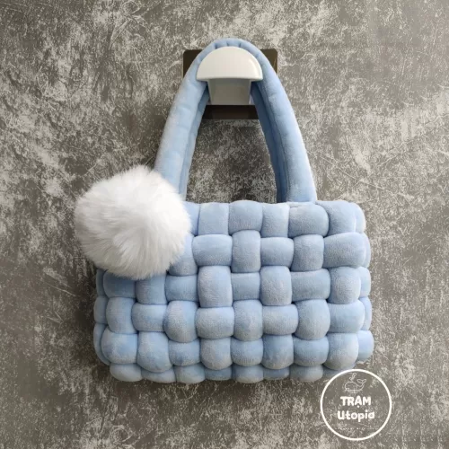 chunky velvet bag, comes with a soft fluffy ball, hand-knitted velvet material, sweet and feminine style, eye-catching design
