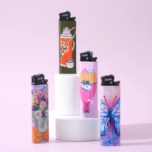 flowers and butterfly collection, cricket lighter, art-themed lighter, impressive design, high-quality product, high durability