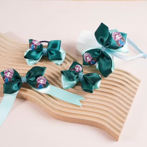 artichoke ribbons, girls accessories set, green color, cute design, high-quality material, doesn't cause discomfort to child's scalp