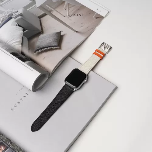 orange white black epsom leather handcrafted watch strap, modern and youthful style, unique color combination, minimalist yet not plain