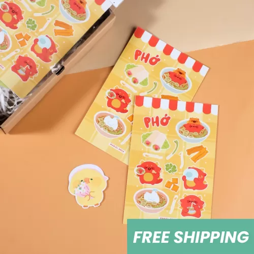 sticker phở, sticker ngộ nghĩnh và đáng yêu, hình dán trang trí sổ tay, điện thoại, ít thấm nước, ít bị trầy xước