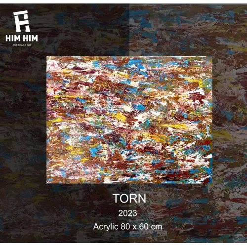 torn, hand drawn abstract painting, strong and broken brush strokes, diverse color palette, interesting focal point for art space