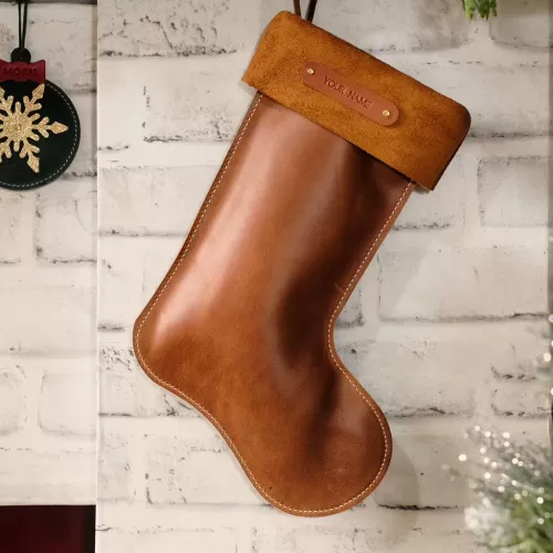 christmas leather stoking, made of genuine cow leather, christmas decorative accessories, christmas tree decoration
