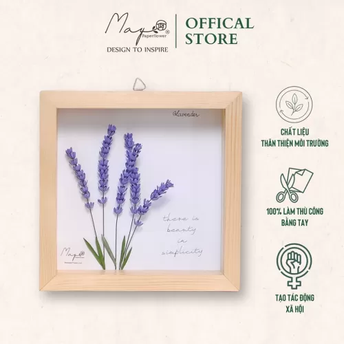Tranh Hoa Giấy Handmade Trang Trí - Lavender Maypaperflower Khung Gỗ Size 19x19cm