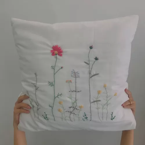 hand-embroidered pillow - em thêu, various colors, soft linen fabric, elegant style, for head or sofa decoration