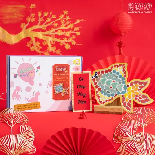 [2024 tet] lucky carp, diy mosaic kit for kids, create ceramic paintings at home, safe and child-friendly design