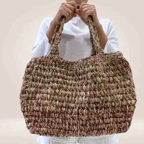 coco carry florets tote, red color, handmade design, unique coconut fiber material, durable and long-lasting use