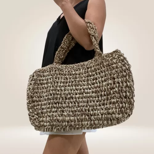 túi tote coco carry florets, nâu đen, túi móc thủ công từ sợi dừa, bền chắc, thiết kế độc đáo, tông màu thanh lịch, dễ phối đồ