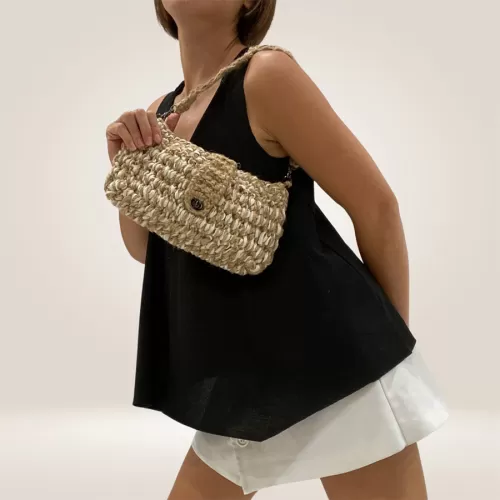 coco florets mini, milky, airy, lightweight material, high durability handcrafted bag, stylish design, elegant cream color