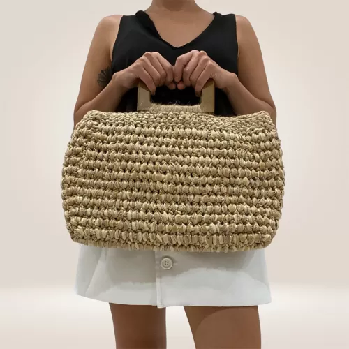 raffia carry florets tote bag, rym color, modern style, skillful craftsmanship, suitable for travel, convenient tote bag