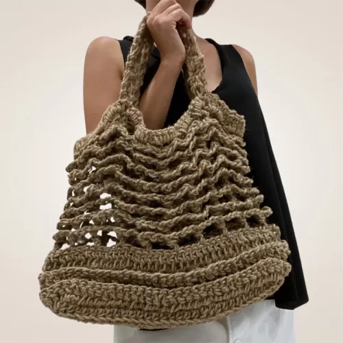jute carry ori tote, natural color, handcrafted tote bag, natural materials, natural design and color, ensuring high durability