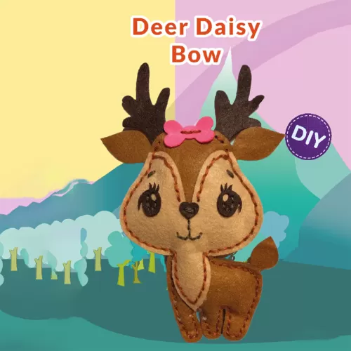 deer daisy bow, diy 5+ sewing kit toy, variety of options, soft and safe materials, detailed instructions, gift for children