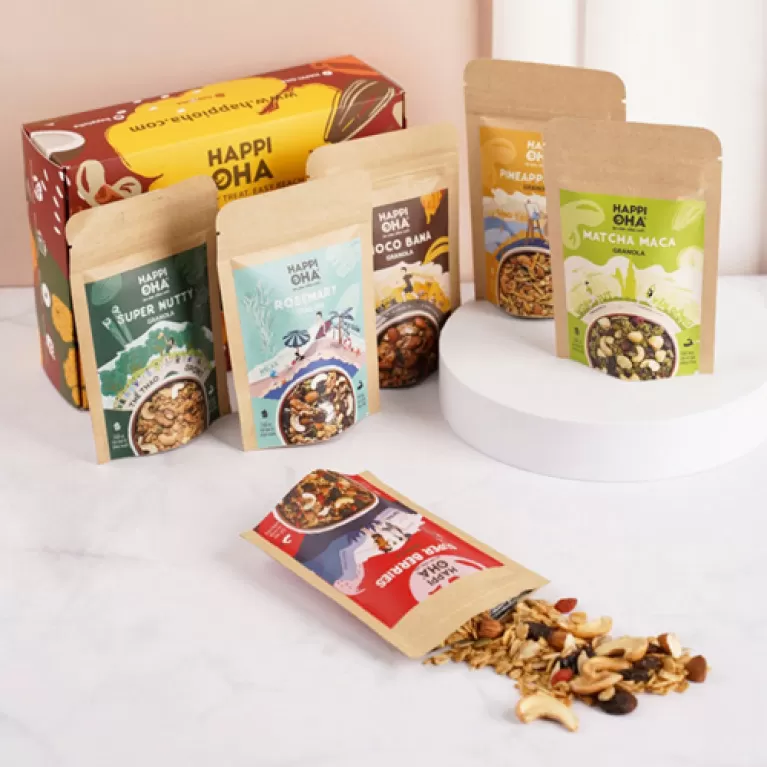 granola gift set - bộ sưu tập túi hạt an lành happi oha, quà tặng người thân, ngũ cốc không đường, set ngũ cốc ăn kiêng