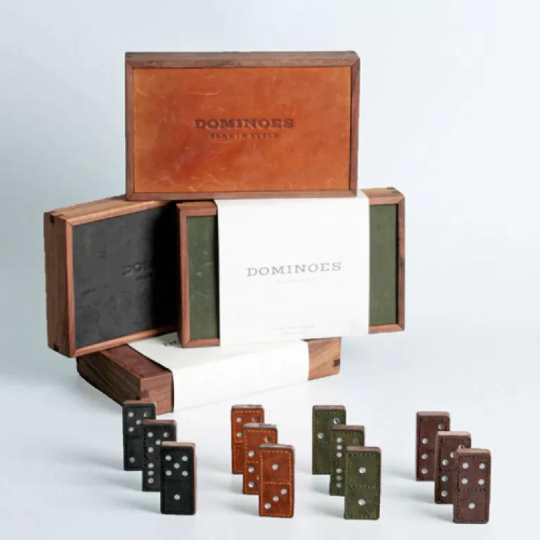 domino - maztermin, premium domino set, handmade chess set, made from leather and wood, entertainment game, gift for friends