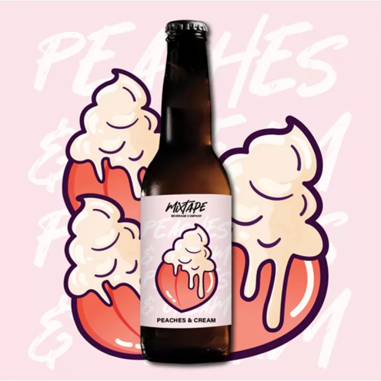 mixtape peaches & cream craft beer, juicy and fresh peach flavor, neipa beer style, rich beer and fresh peach flavor, different taste