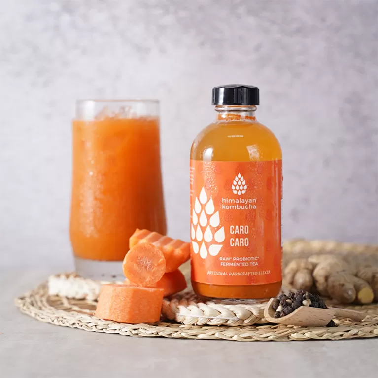 kombucha caro, caro vị gừng nghệ hạt tiêu, thức uống lợi khuẩn dưỡng da, đào thải độc tố, sức khỏe tối ưu, vị thảo mộc phương đông, lợi khuẩn, tracy kefir, chus