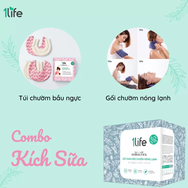 set gối thảo mộc kích sữa, túi thảo mộc chườm bầu ngực, gối chườm nóng lạnh, combo kích sữa, túi chườm kích sữa