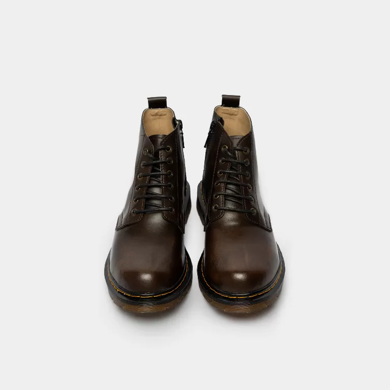 genuine leather lace up boots with zipper, thick sole, vintage leather shoes, high-quality men's leather shoes, men's office leather shoes