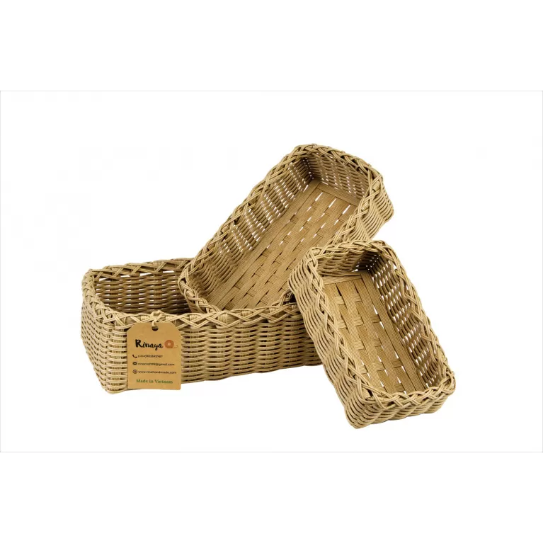 beige hand woven tray, set of 3 sizes, recycled product, comes in 3 different sizes, suitable for various needs, cute decorative items