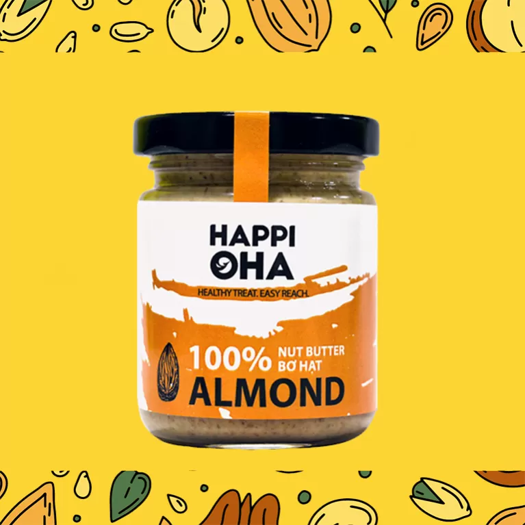 almond butter (smooth) - bơ hạnh nhân 100g happi oha, bơ hạt dinh dưỡng, bơ ăn kiêng không đường, bơ ăn cùng bánh mì