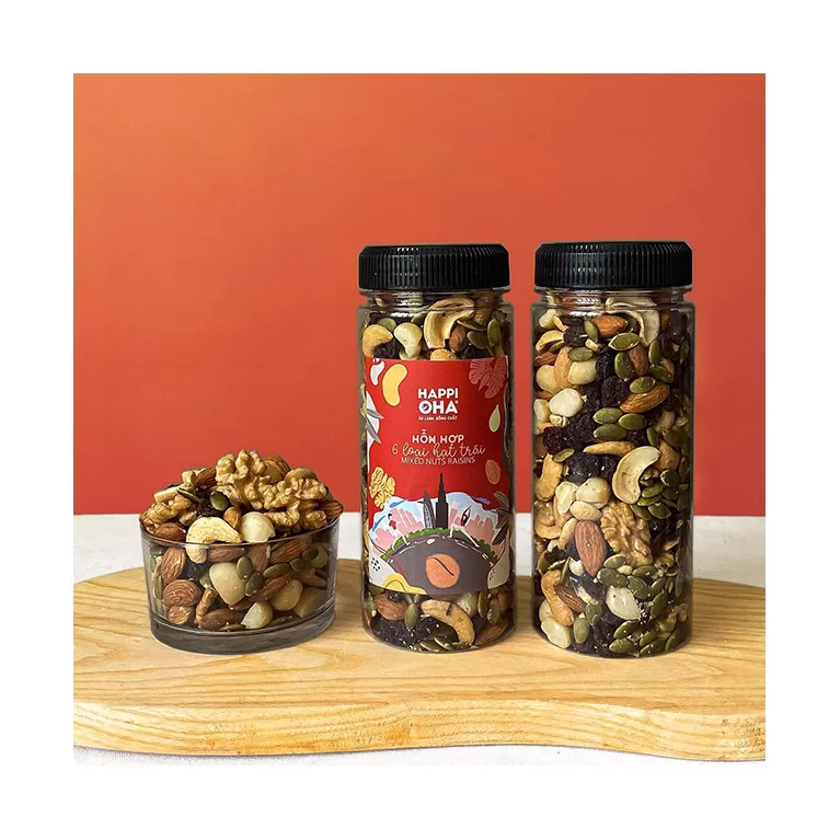 mixed nuts raisins - hỗn hợp hạt sấy happi oha, hạt ăn kiêng mix loại, hạt khô thực dưỡng, đồ ăn vặt dinh dưỡng