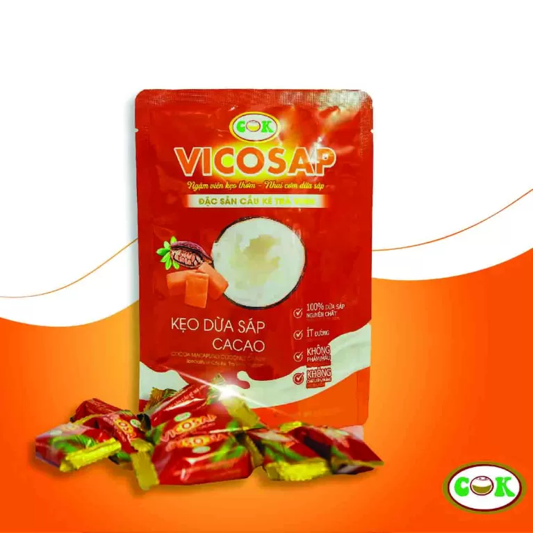 kẹo dừa sáp cacao, đặc sản trà vinh, kẹo ngọt không phẩm màu, an toàn cho trẻ nhỏ, món ăn vặt thơm ngon, quà tặng gia đình